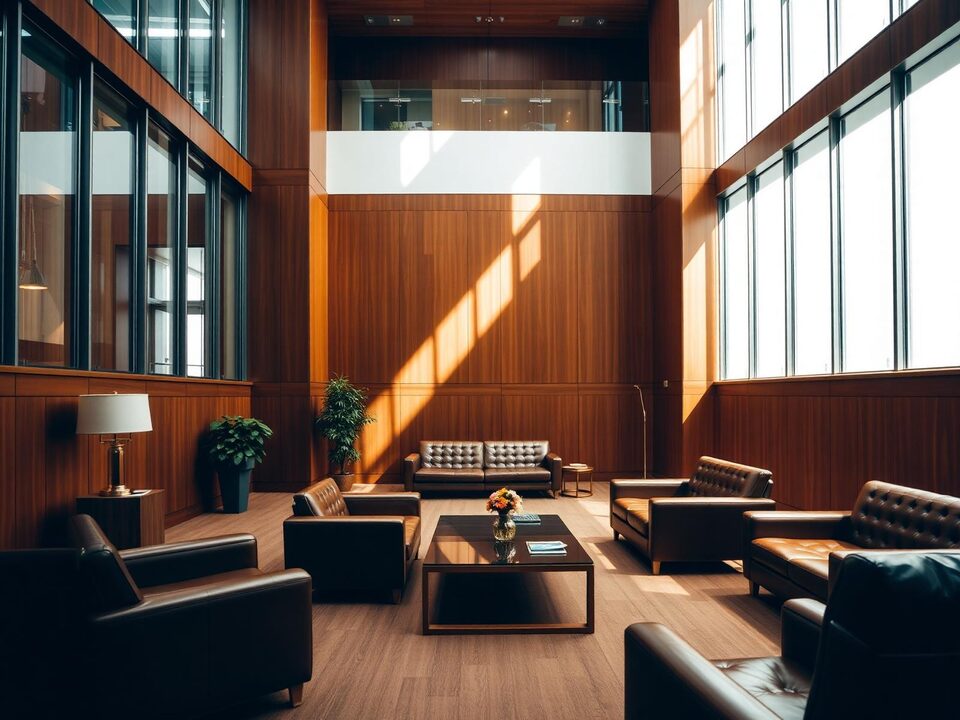 A quiet, wood-panelled office reception — the working environment IMPRO partners clients from.